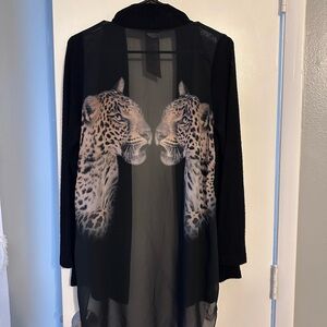 Black Sheer Leopard Print Cardigan